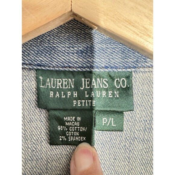 Lauren Jeans Co Premium Jean Jacket Womens Large Petite Blue Denim Light Wash - Picture 3 of 7